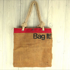 *Vintage 70s 80s Bag It! Tote with Burlap & Rope